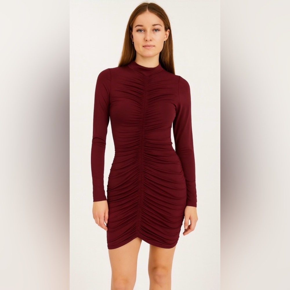 Astr Rich Burgundy Long Sleeve Dress